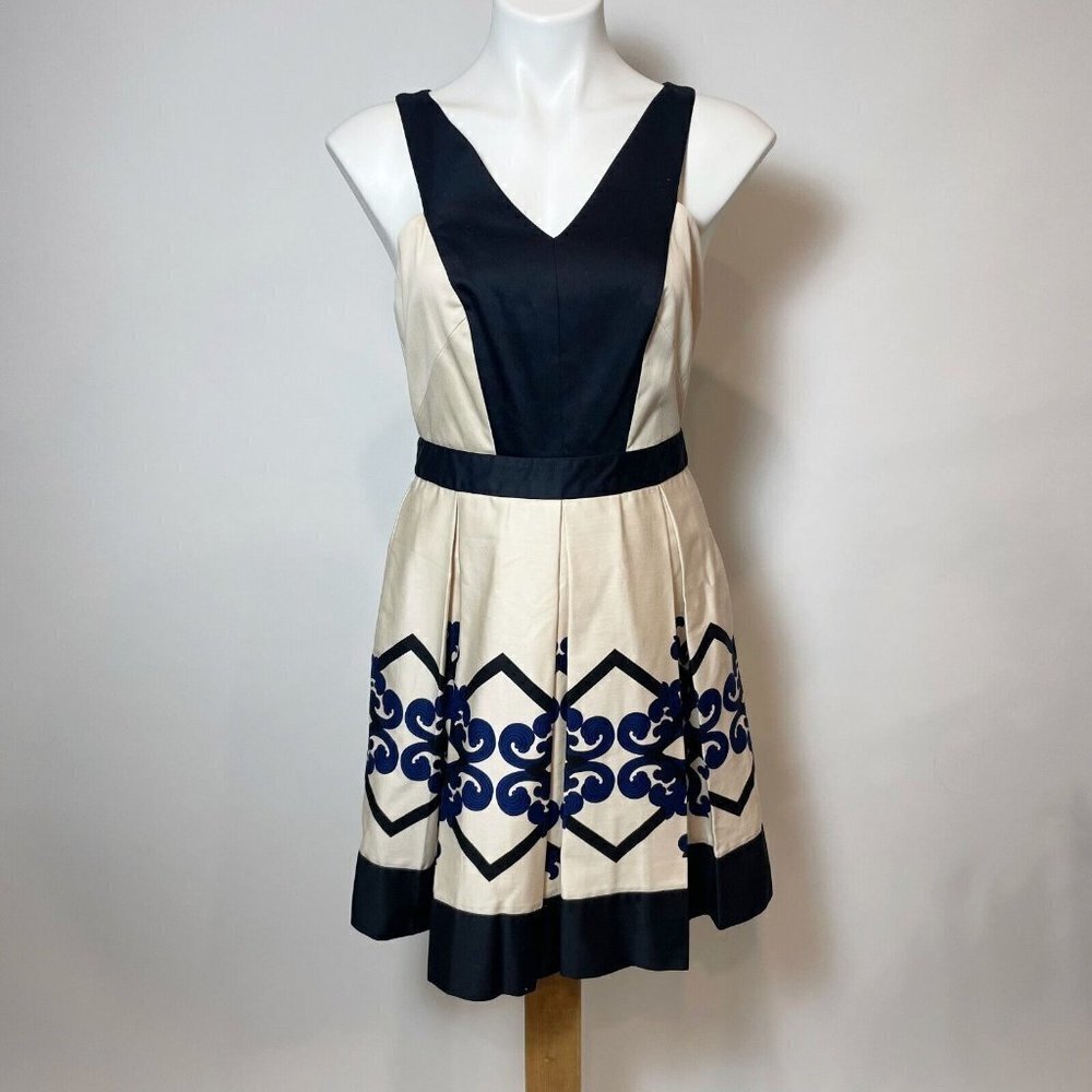 Robert Rodriguez Scroll Diamond Box Pleat Fit & Flare Dress 8 Cutout‎ Sleeveless